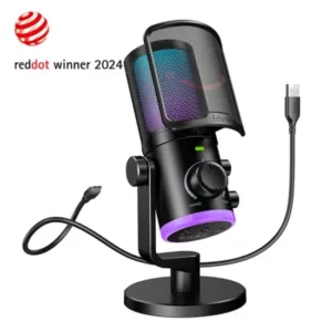 FIFINE AMPLIGAME AM6 CONDENSER MIC WITH GAME/CHAT MIX, NOISE SUPPRESSION, MONITORING, I/O LEVEL & RGB CONTROLS