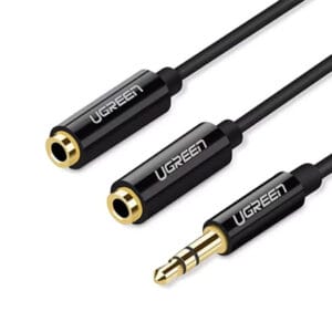 UGREEN AV134 (20816) 3.5mm Male to 2 Female Audio Cable – 20cm (Black)