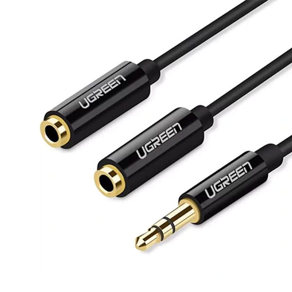 UGREEN-AV134-(20816)-3.5mm-Male-to-2-Female-Audio-Cable-20cm-(Black)-600x600
