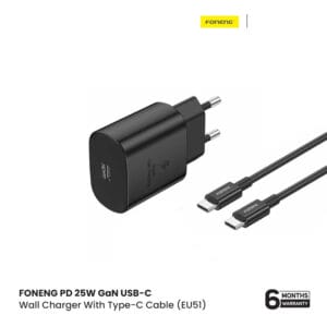 FONENG PD 25W GaN USB-C Wall Charger With Type-C Cable (EU51) Black